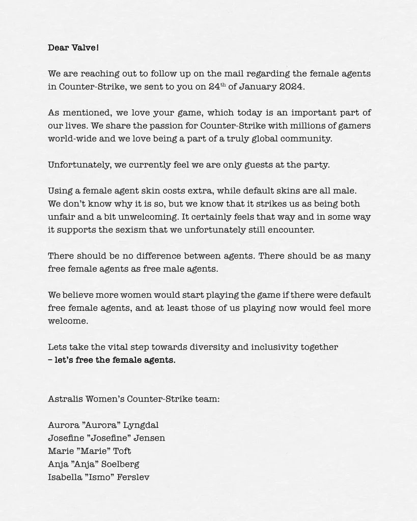Der offene Brief des CS2 Female-Teams von Astralis.